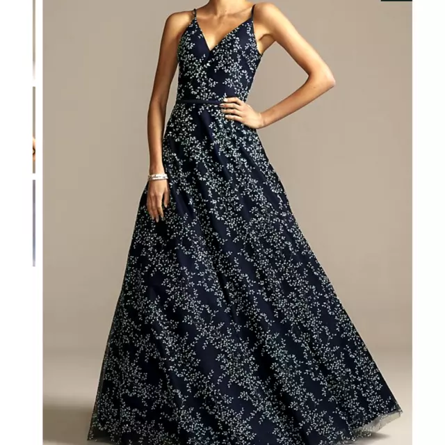 Terani Couture Glamour Deep-V Back Gown w/ Beading | sz 0 | Navy Teal | NEW!