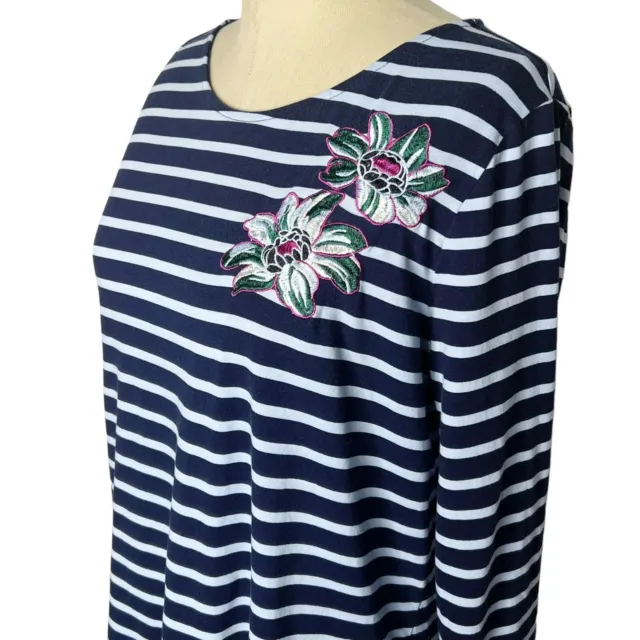 Ann Taylor Factory | Womens Size L Blue Striped Floral Embroidered Top