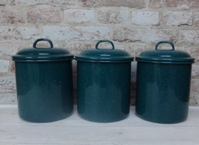 Vintage HABITAT Enamel Storage Jars x3 Teal Green