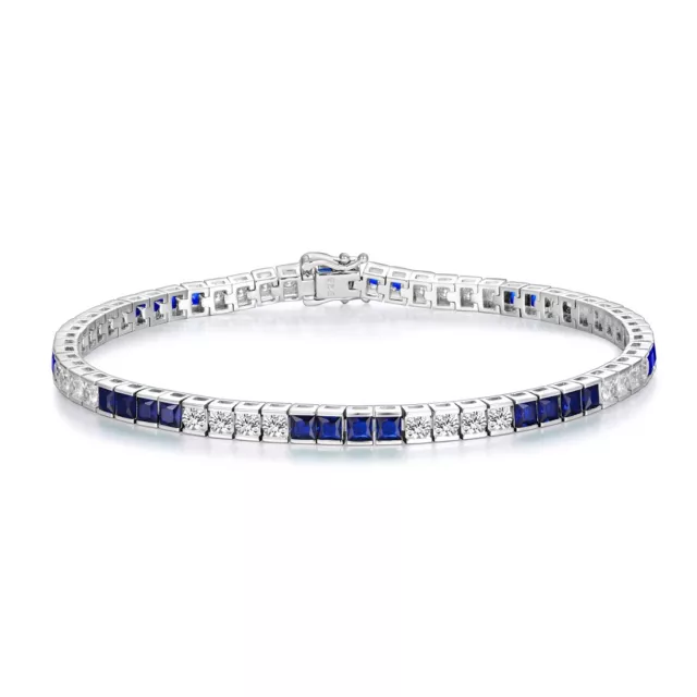 Ladies Handmade Sterling 925 Solid Silver Blue & White Sapphire Tennis Bracelet 3