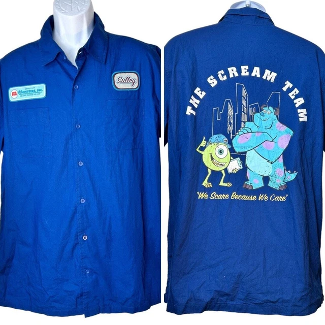 DISNEY PIXAR MONSTERS Inc Blue Sully Scream Team Button Up Shirt Mens ...