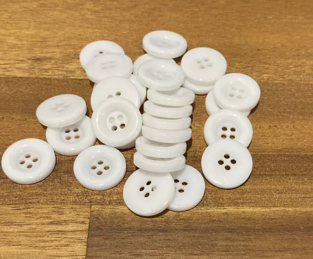 20 X White 15mm Four Hole Resin Buttons- Australian Supplier