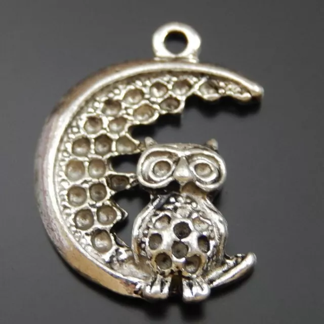 Weinlese Silber Mond und Eule Form Legierung Charme Anhänger Schmuck Kunst 20stk