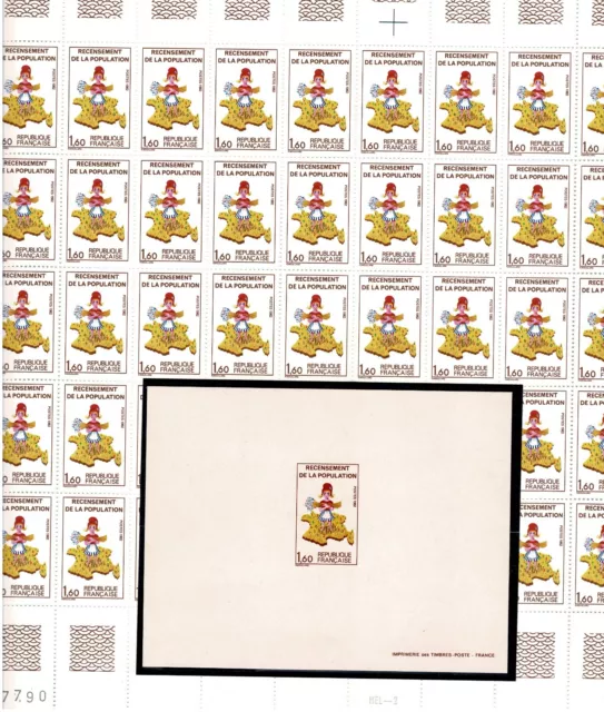 timbres français -   feuille complète Recensement   avec 2 variétés    1982