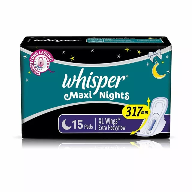 Whisper Maxi Nights Toallas sanitarias para mujer XL 15 Servilletas ENVÍO...