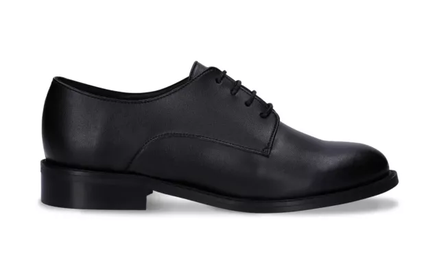 Zapatos veganos derby para mujer en apple skin negro elegantes de vestir planos