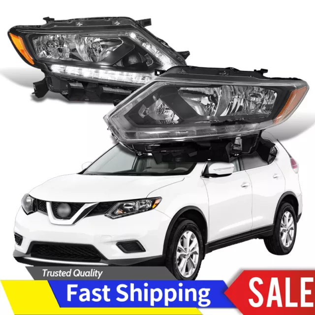 For 2014 2015 2016 Nissan Rogue Halogen Headlights Assembly Headlamps Left+Right