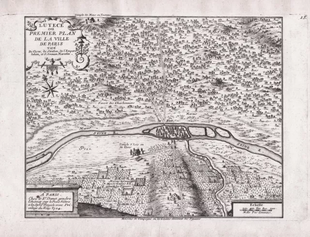 Paris Plan Stadtplan map Karte carte gravure engraving de Fer 1724