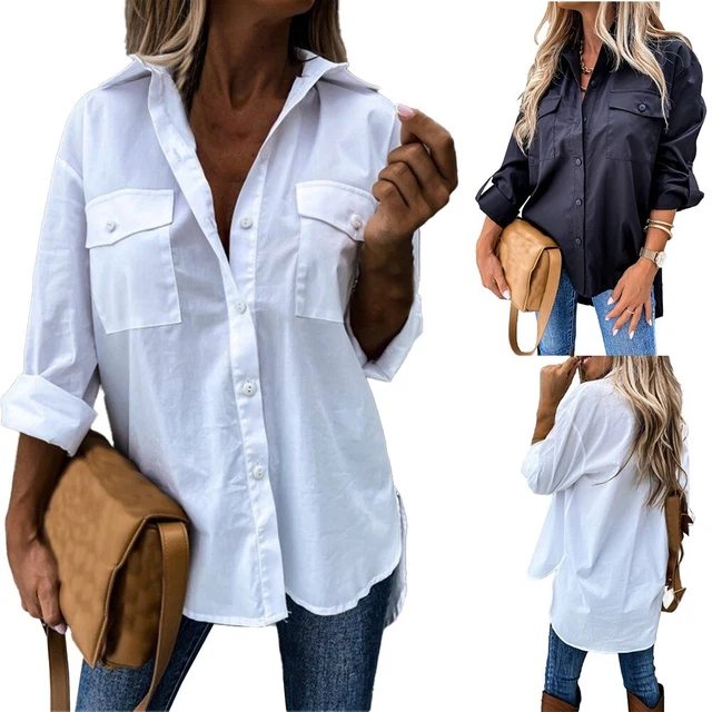 Femme Haut Bouton Chemise Décontracté Manches Longues en Vrac Surdimensionnée