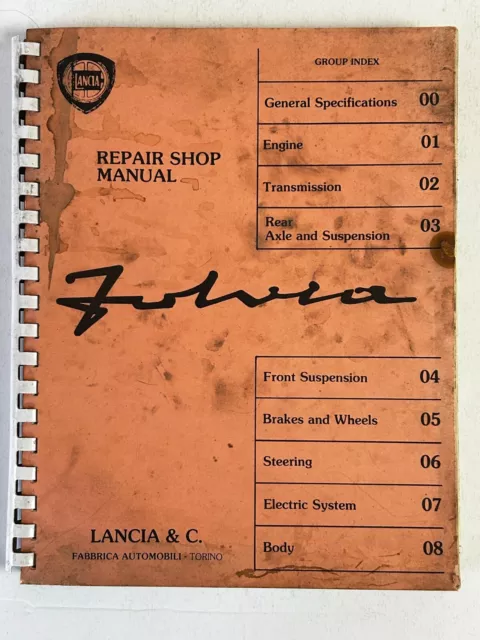 LANCIA Fulvia Service Manual Repair Shop Vintage 1960's 1950's Torino Italy