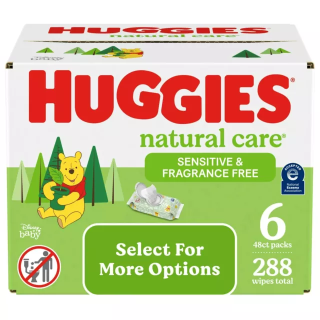 Huggies Natural Care Sensitive Baby Wipes, Unscented, 6 Pack, 288 Total Ct