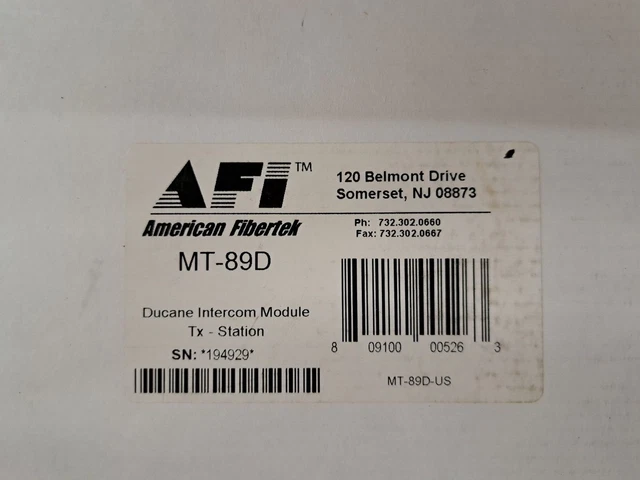 New, American Fibertek, MT-89D, Fiber Optic Intercom Transceiver