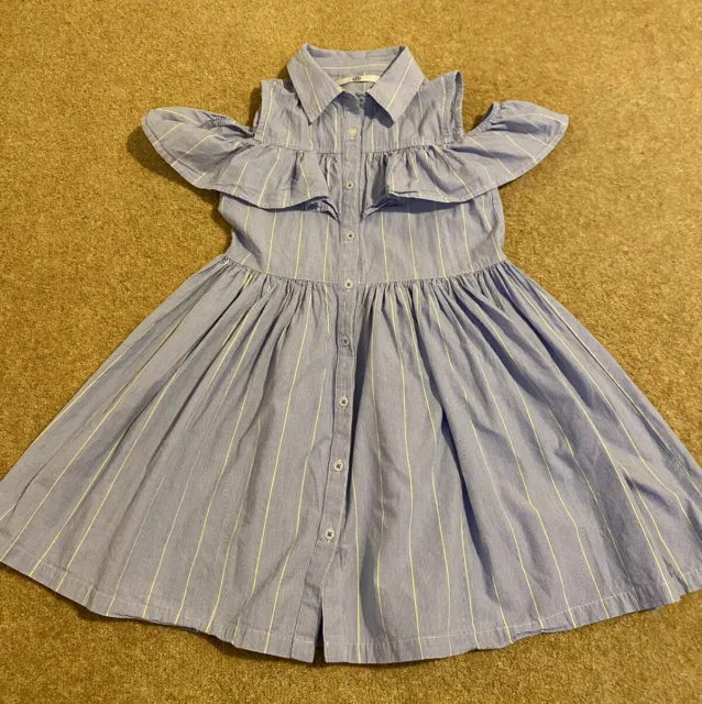 Marks Spencer Girls Age 8-9 Blue Stripes Ruffles Dress Holidays Party Summer M&S