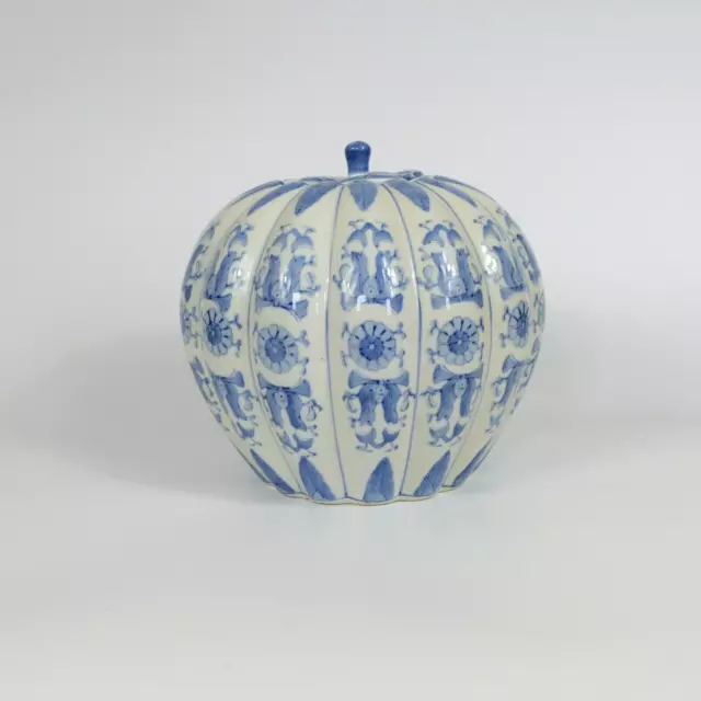 Vintage Chinese Large Blue and White Ginger Jar Pumpkin Shape
