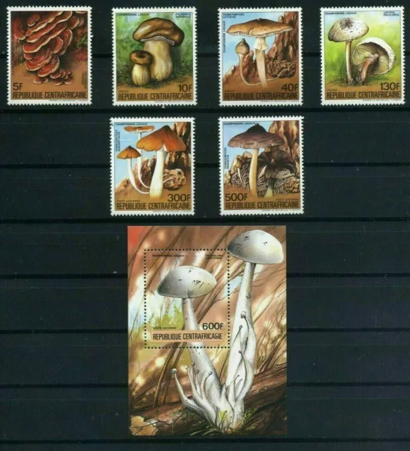 Central African Republic Sc 673-679, Souvenir Sheet  Mushroom Stamps  MNH