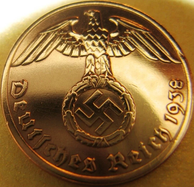 German 1 Reichspfennig 1938-Coin III Reich-WWII-SWASTIKA-Antique-Vintage-RARITY