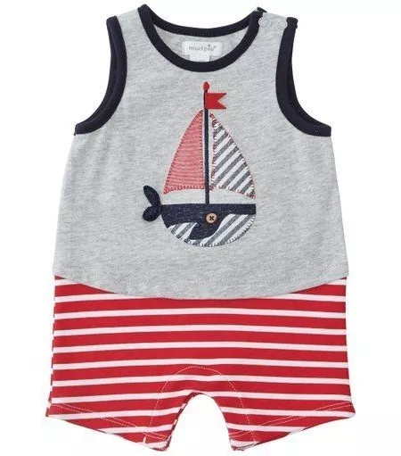 Boys MUD PIE sailboat tank romper 0 3 6 months NWT cotton knit nautical outfit
