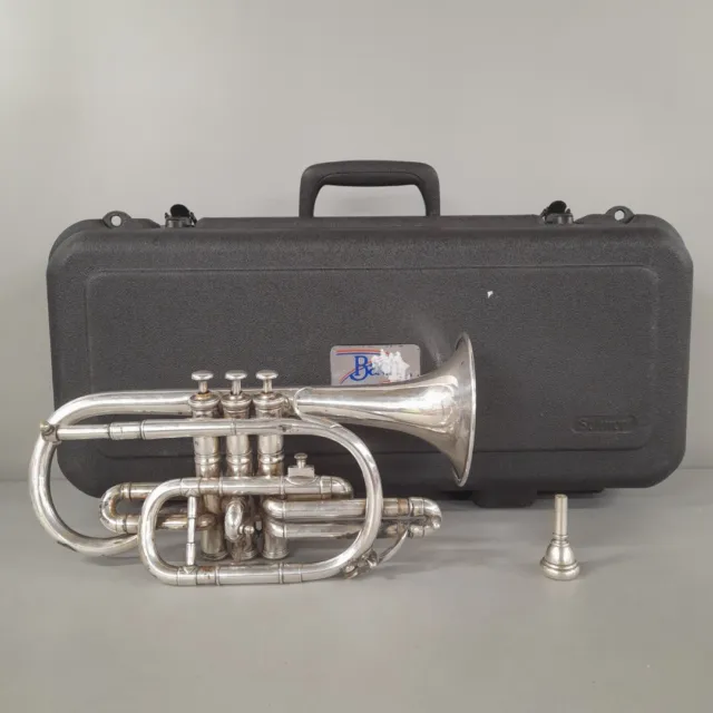 F.Besson 'Prototype' Cornet Vintage Silver Tone Metal Bach Case Mouth Piece -CP