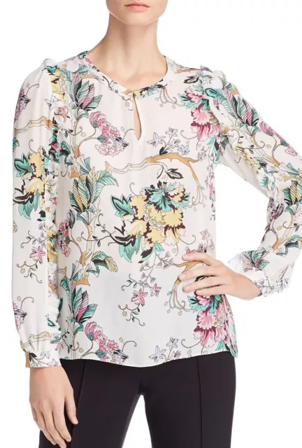 Kobi Halperin Carleigh Women’s White Silk Blend Floral Boho Hippie Top Blouse S