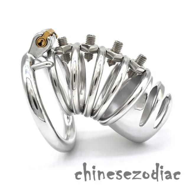 STAINLESS STEEL MALE Chastity Cage Device Men Metal Locking Belt Screw ...