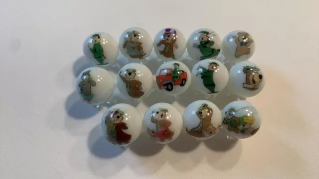 Yogi Bear - Hanna Barbera  glass marble collection lot 5/8" size with stands