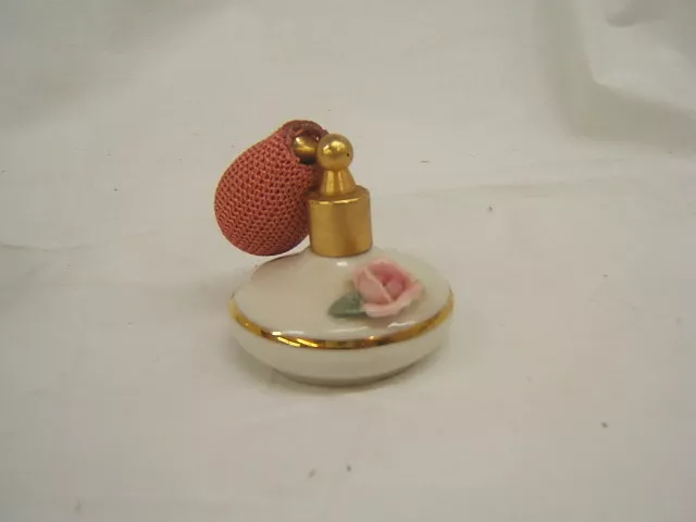 Vintage Dresden Single Rose Trinket Box w/Lid & Atomizer Gold Trim GC 3