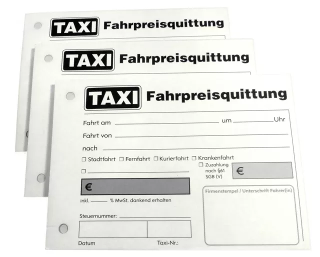 20x TAXI-Fahrpreis-Quittung Taxiquittung 100 Blatt  gelocht (22429)