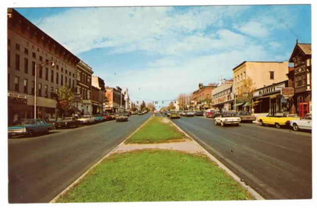 NEW YORK Canandaigua MAIN STREET VIEW Vintage 1960's Photo Postcard Automobiles