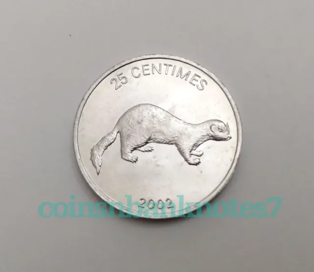 2002 Congo 25 Centimes Coin, KM76 Uncirculated / Weasel
