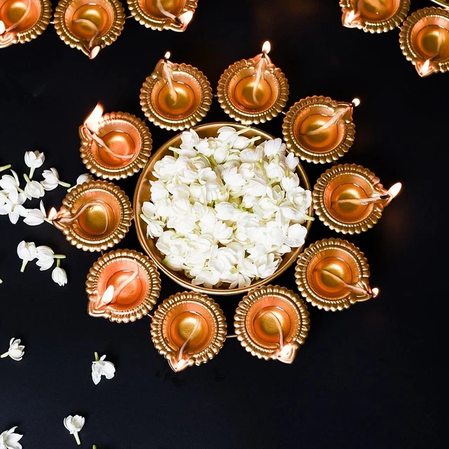 Diya Urli, 1 pcs, Decorative Urli Bowl for Room Diwali Decoration Items 12"