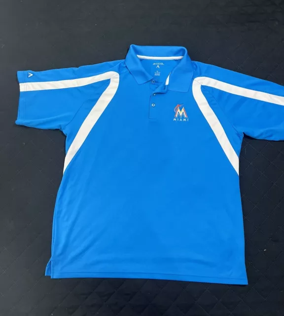 Miami Marlins Antigua Blue Performance Polo Shirt Mens Sz XL