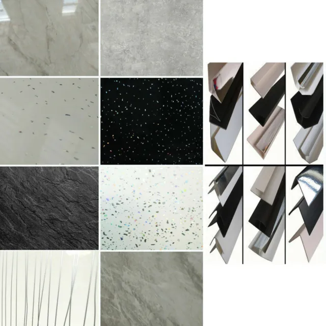 White Grey Black Sparkle Marble Effect Large PVC Cladding Wet Wall Panels 10mm