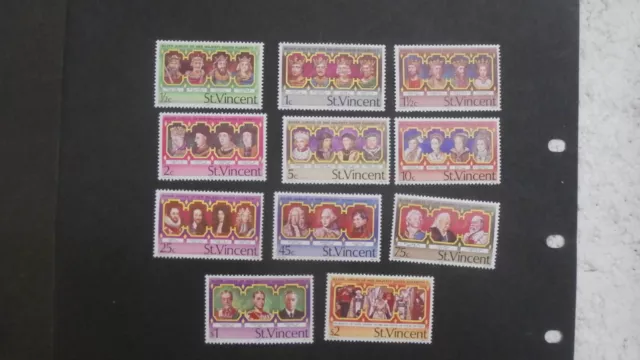 1977  St. Vincent  - Set 11 mint stamps - Silver Jubilee of QE II - 0.5c to $2