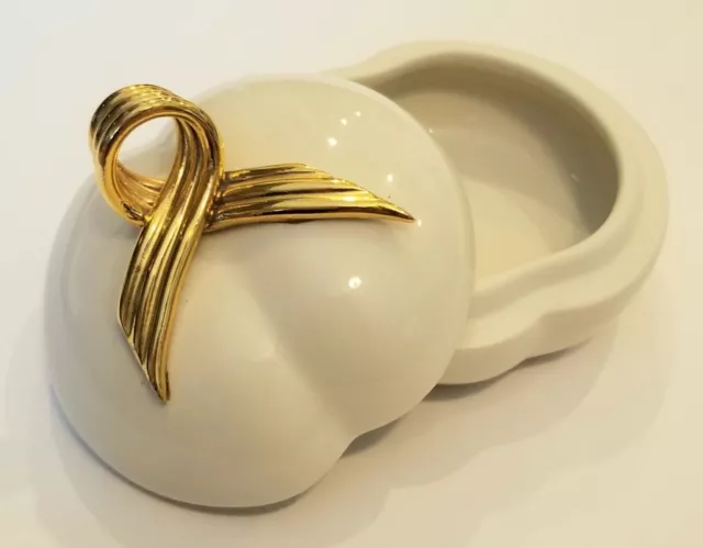 Vtg Porcelain Trinket Box Gold Ribbon D’Arte Agostinelli Italy Hand Painted