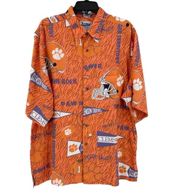 Reyn Spooner Hawaiian Shirt Mens XL Clemson Tigers Button Up Rayon Football NCAA