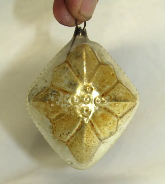 German Antique Glass Double Sided Diamond Leaf Christmas Ornament 1930's