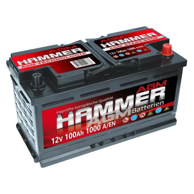 AGM Autobatterie 12V 100Ah 1000A/EN Hammer AGM Start Stop Automatik