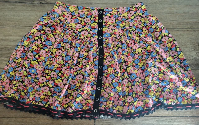 Betsey Johnson Floral High Waist Snap Up Mini Skirt Size Small