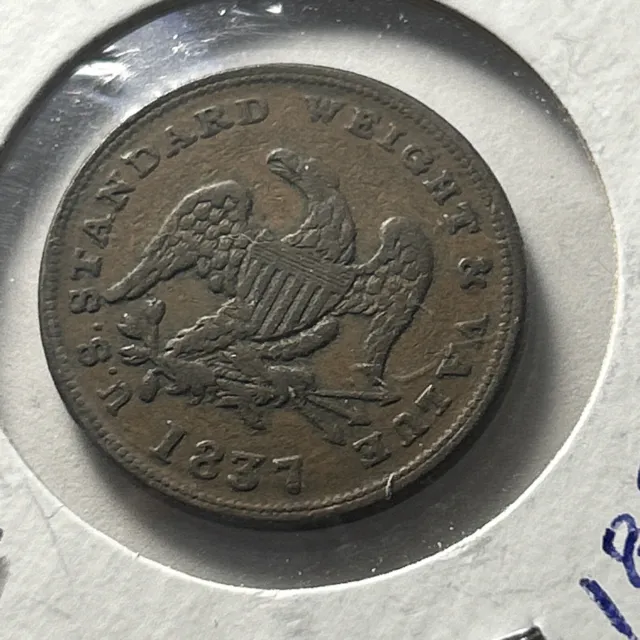 1837 Half Cent Worth of Copper Token 1/2c   BEAUTIFUL COIN LOOK