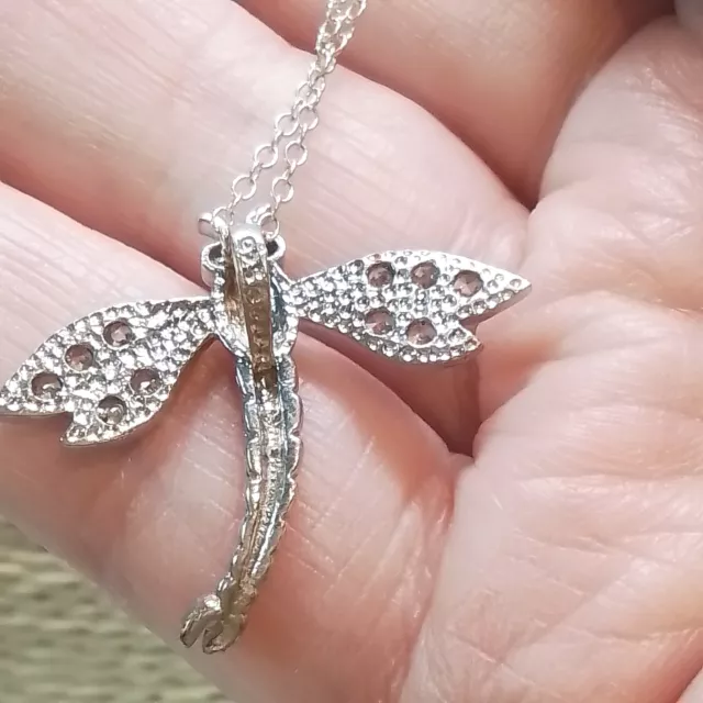 925 Sterling Silver & Cubic Zirconia Pretty Dragonfly Necklace Length 18", Used