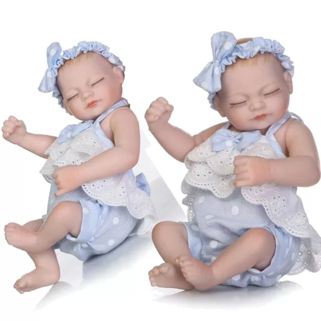 26CM Full Body Silicone Vinyl Reborn Doll Mini Dolls Eyes Closed Realistic Toys