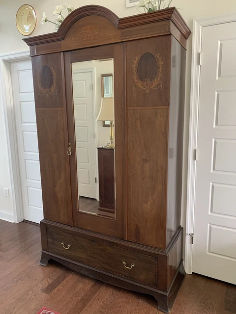 Victorian Wardrobe/Armoire with Fine Detailed Inlays & Mirror.