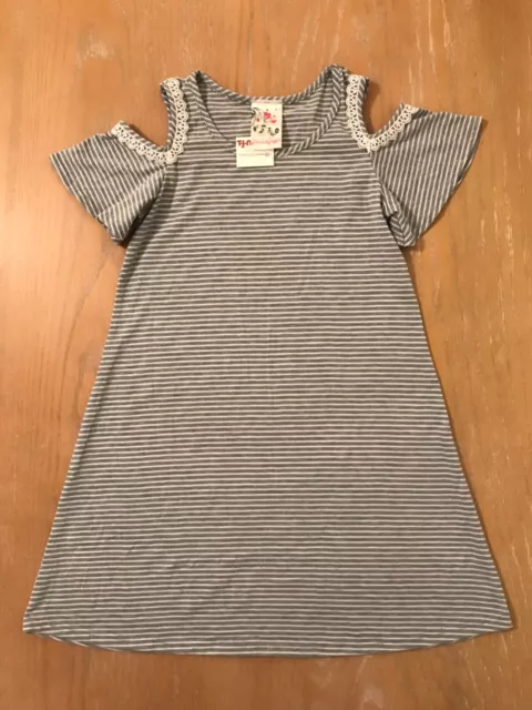 New! Girl's Jenna & Jessie Top Off Shoulder Sleeves Gray & White Stripe Size 10