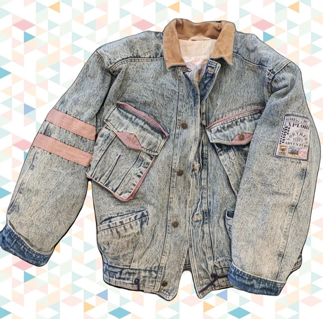 Sergio Valente | Stonewash Denim Vintage 80s Acid Wash Jean Jacket Pink Trim S/M