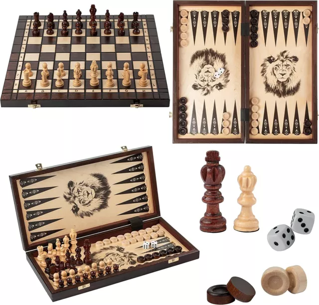 3 Games in 1 40 cm Olympic Wooden Chess Set Backgammon and Checkers Draughts Set