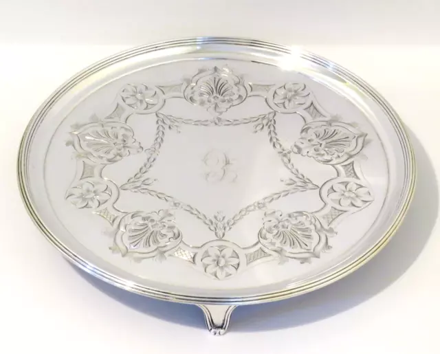Antico vassoio salvatore argento sterling del XVIII secolo completamente segnato
