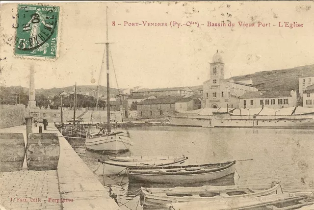 Cpa Port Vendres Bassin Du Vieux Port L'eglise