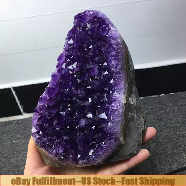 Natural Amethyst Crystal Cluster Quartz Cave Druzy Geode Energy Rock Cut Base US