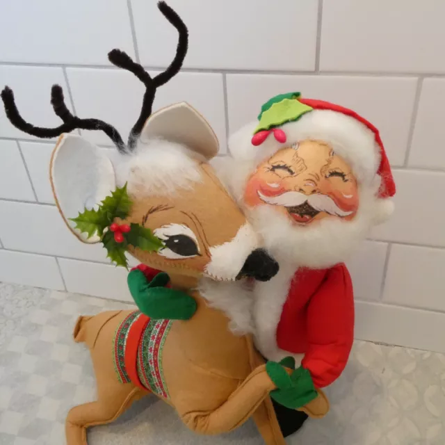 Annalee Hugging Santa Claus 1967 & Reindeer 1970 Figurines 18 Inch Christmas