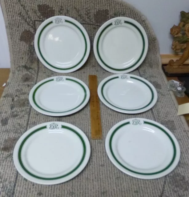 Grindley Canadian Pacific Railway 8" Lunch/Dessert Plates Green Banded Pattern